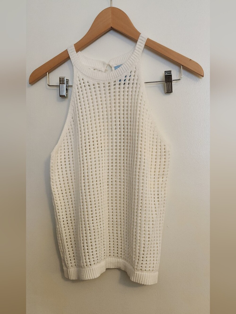 CeCe White Sleeveless Open-Stitch Halter Knit Top